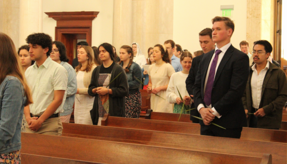 The congregation files into the Chapel