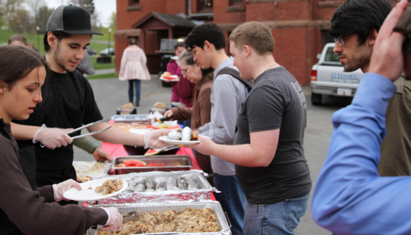 Students serving food