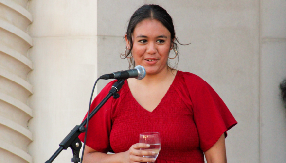 A student gives a toast