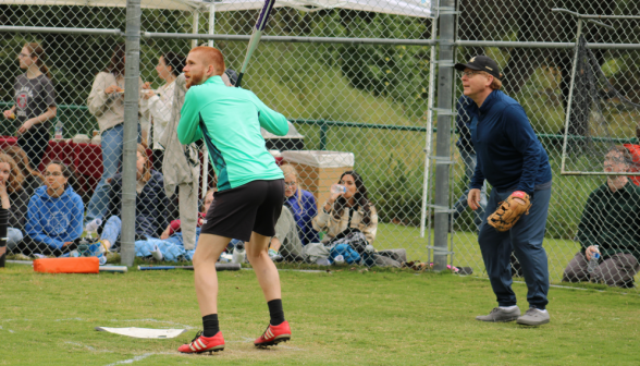 A student at the plate