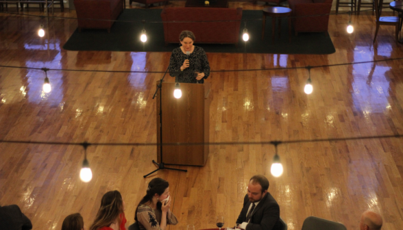 A student gives a toast