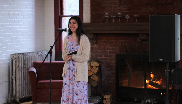 A student gives a toast