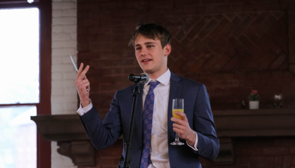 A student gives a toast