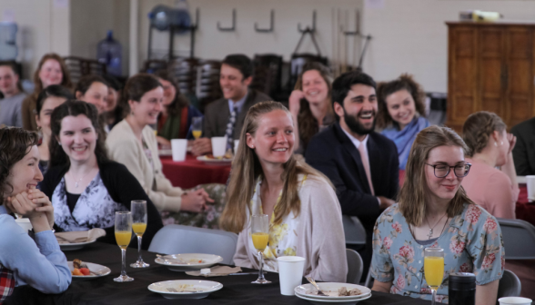 Students at the tables