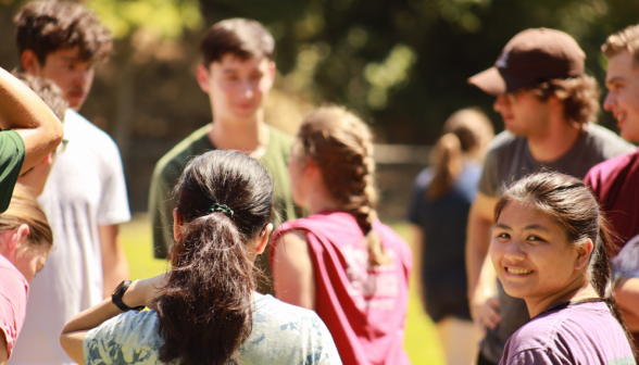 Students gather outdoors