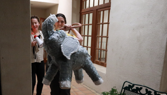 Prefects prepare an elephant pinata