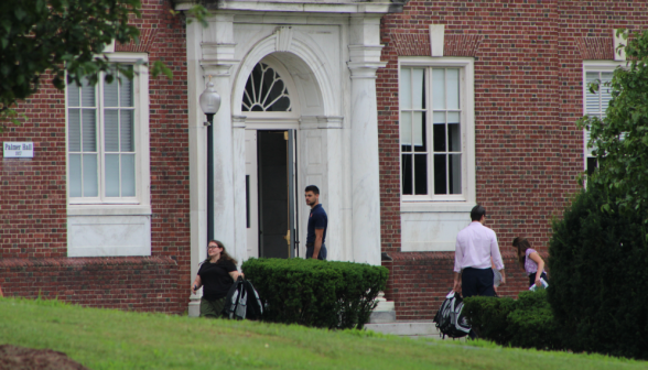 Students outside the classroom building