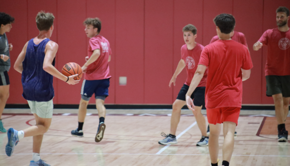 Students near the edge of the court