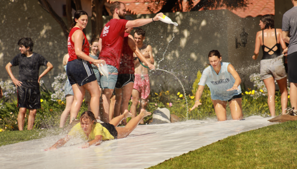 Prefects pour soap on the slide to reduce its coefficient of friction