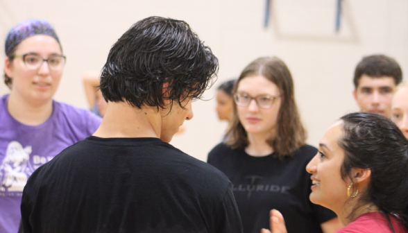 Students talk in a small group