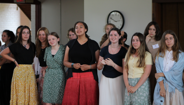 Women line up on the women's side