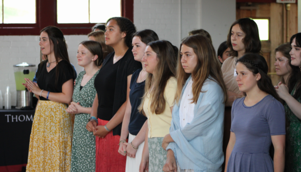 Women line up on the women's side