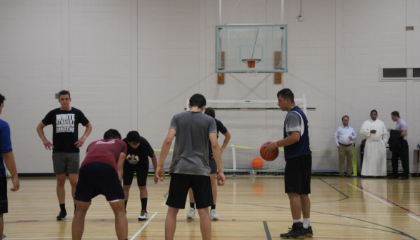 Students line up at the center line