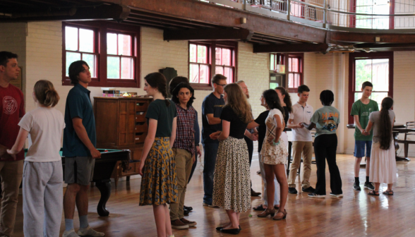 Student pairs form a ring around the edge of Tracy