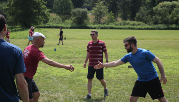 Students play volleyball