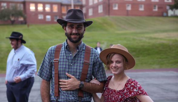 Enganged couple in farm outfits