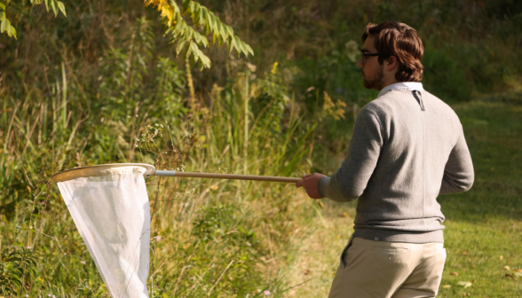 Freshman mark Fast enters the brush with his net