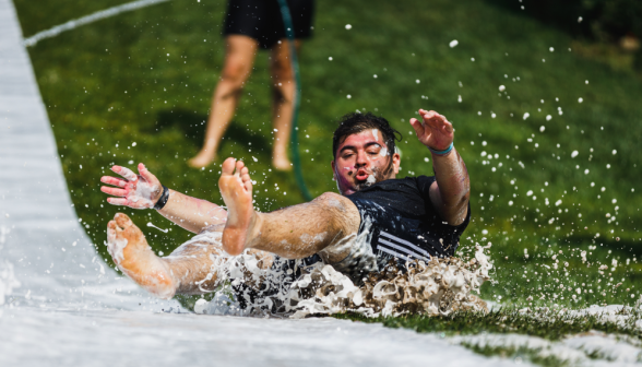 Senior James Hirota rocekts down alone