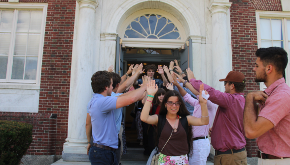 Students exit their last class