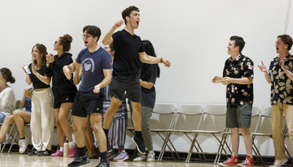 Students play basketball