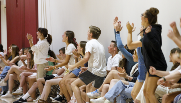 Students play basketball