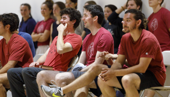 Students play basketball