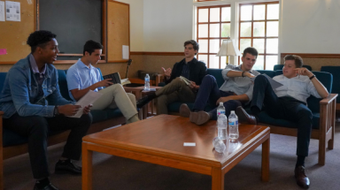 Students read in residence hall lounge