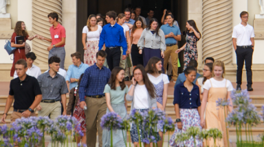 Student exit the Chapel