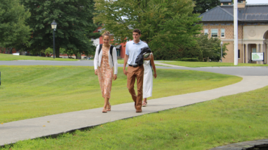 Students walk across campus