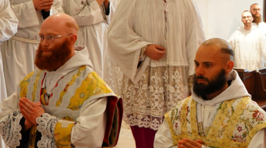 Dom Augustine (Philip ’13) Wilmeth, O.S.B., professing his vows along with another novice