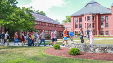 Students exit the library