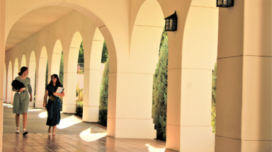 Students walk across campus