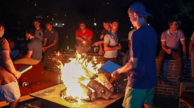 Students around the bonfire