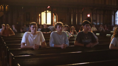 Students praying the Rosary in the Chapel