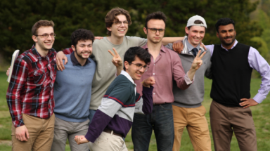 Students pose on Chapel lawn