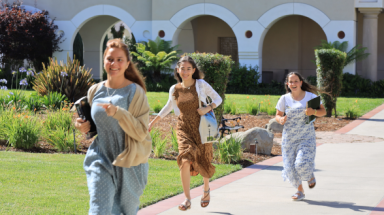 Students walk across campus