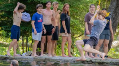 Students at the ponds