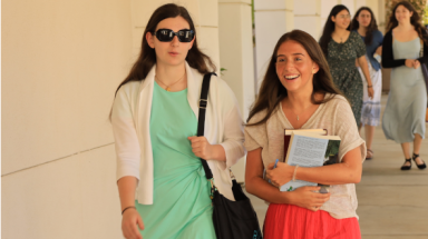 Students walk across campus