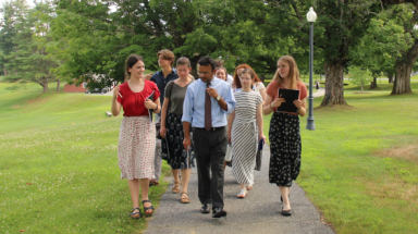 Students walk across campus