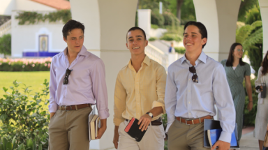 Students walk across campus