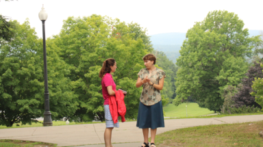 Students walk across campus