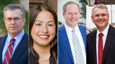 Paul F. Blewett, Esq. (’85), Alexandra Chambers, Esq., Justin M. Alvarez, Esq. (’97), and Tom Ellis, CPFA (’98) 