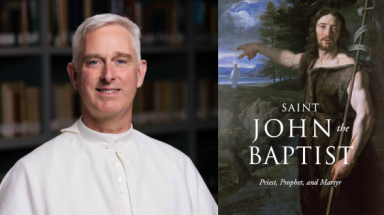 Fr. Sebastian Walshe (left), cover of St. John the Baptist book (right)