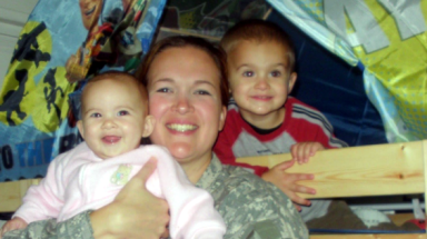 Jen with two children