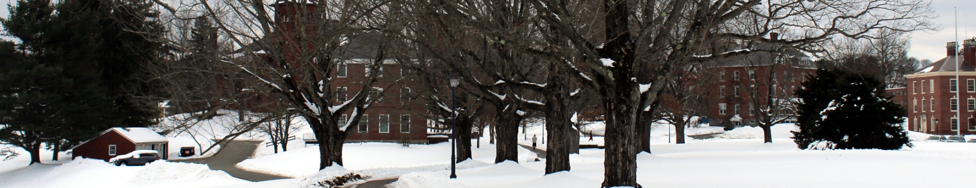 New England campus in the snow