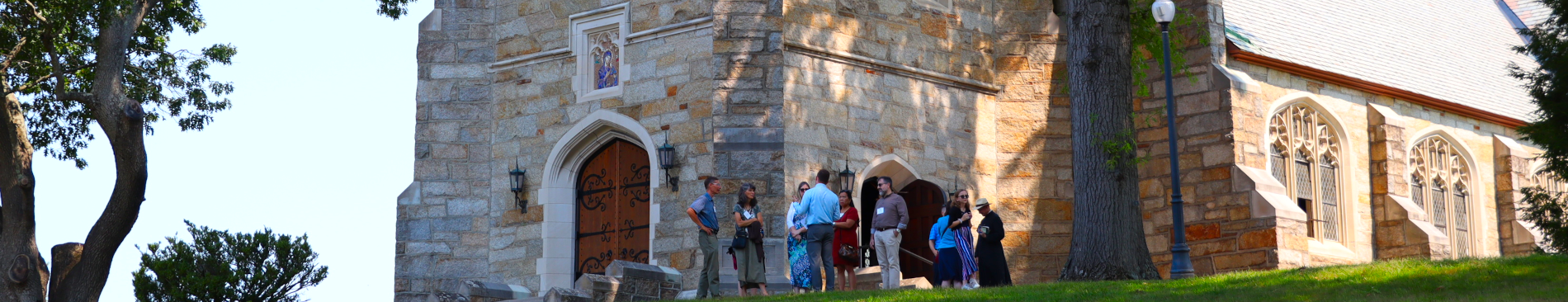 People gather in front of Chapel