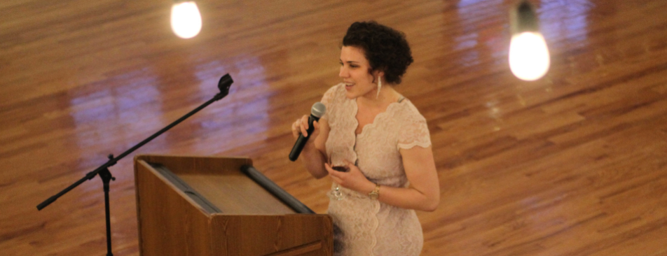 A student gives a toast