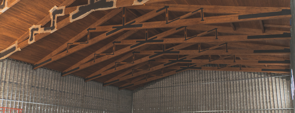 Gymnasium ceiling in the Pope St. John Paul II Athletic Center