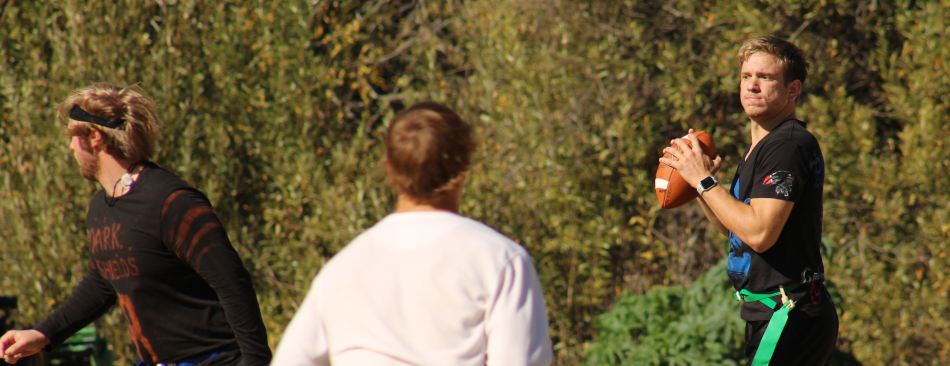 The quarterback about to throw the ball