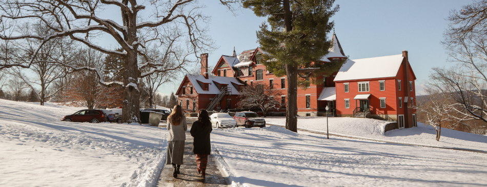 A view of East Hall covered in snow